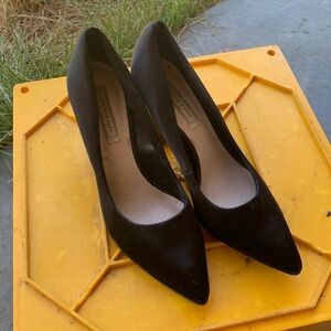 Charles & Keith satin fabric heels with chunky wood heel